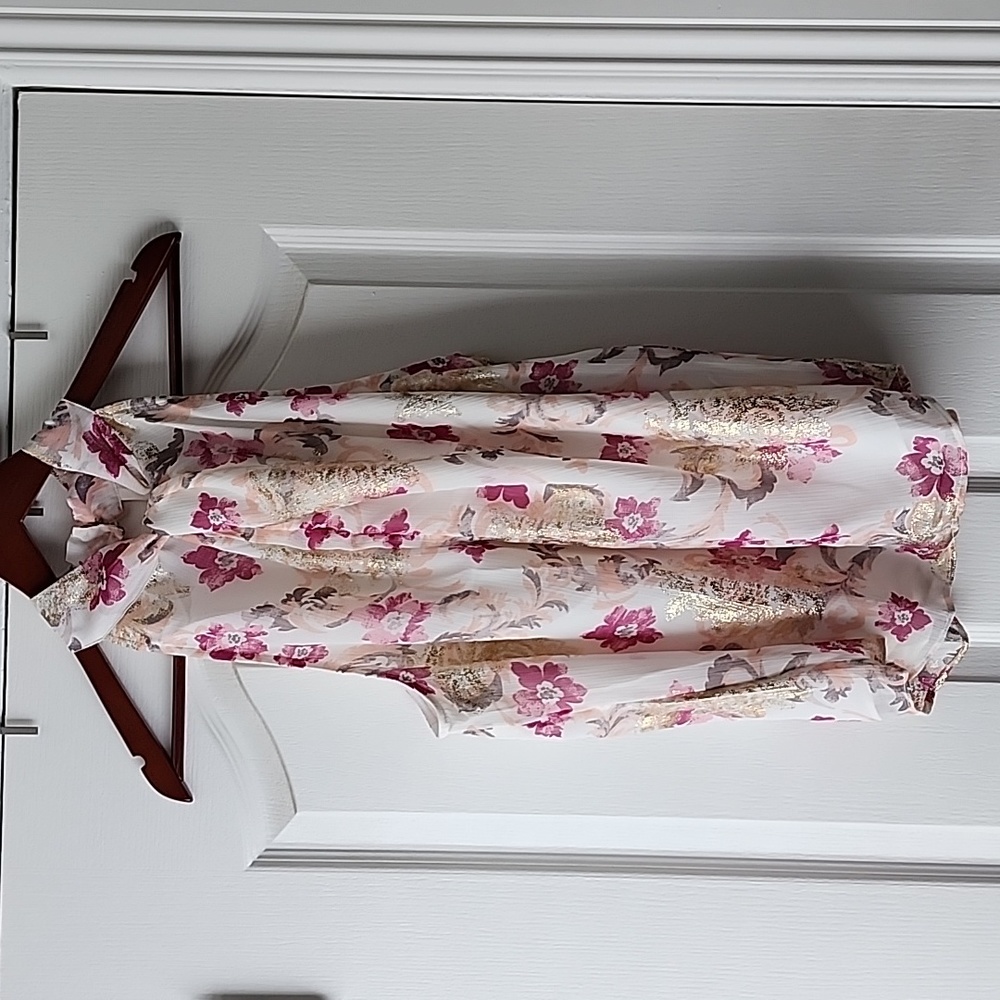 New Loft Shimmer Floral Twist Halter Top, Sz Large